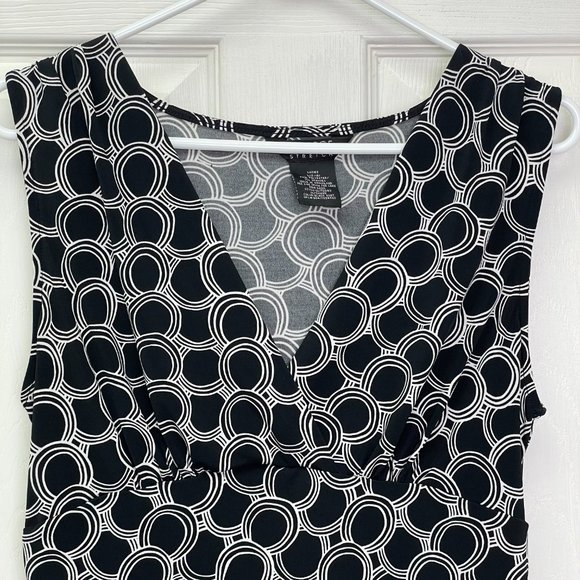 George Women Knit Geometric V-Neck Blouse Sleeveless Top Black White Large 12-14 - Picture 3 of 7